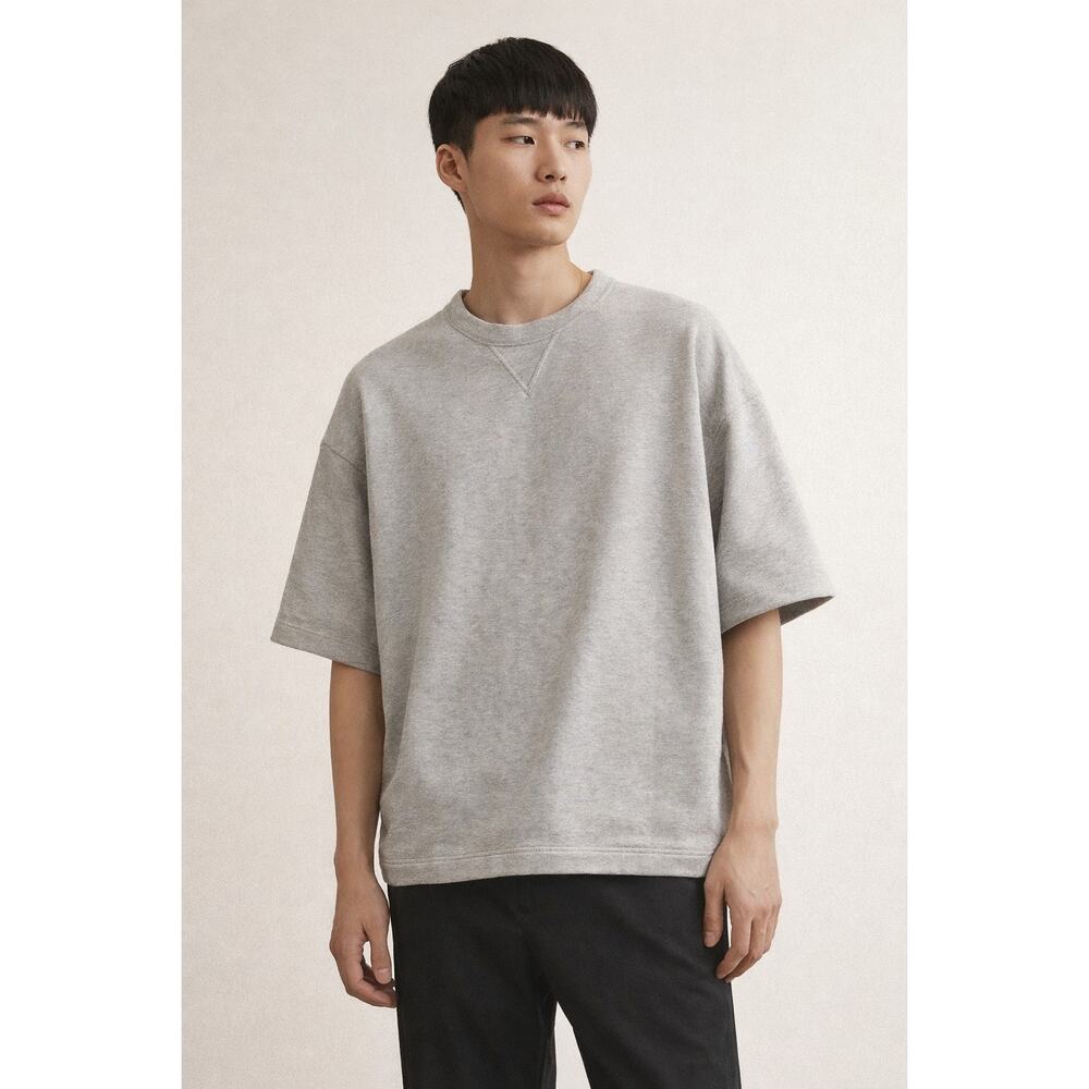 COS 100% Cotton Oversized Short Sleeve Sweatshirt Size Large Gray See Pics